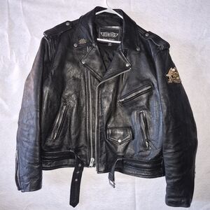 Vintage UNIK Heavyweight Leather Motorcycle Jacket Size 48 Biker